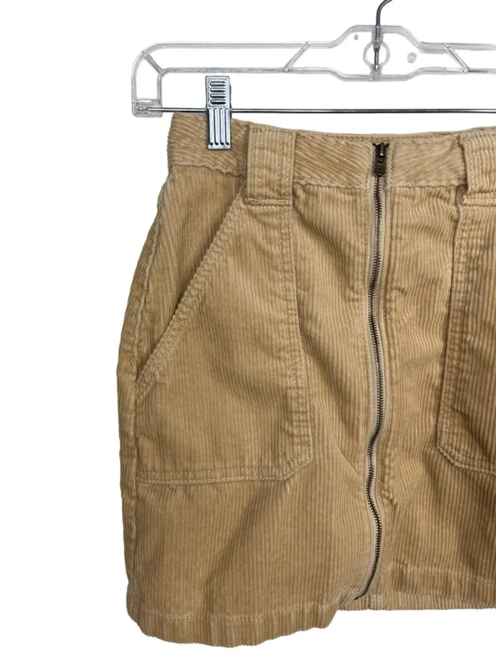 Hollister Corduroy Mini Skirt Womens 0 Tan High Rise Zip Front Pockets
